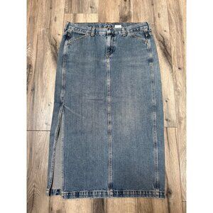 Levis Y2K Denim Pencil Surplus Skirt 12 MIS Maxi Blue Side Slit Front Square Bac